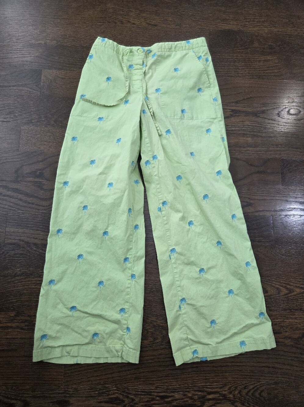 Lilly Pulitzer Mint Green Straight-Leg Pants with Blue Palm Embroidery Sz4